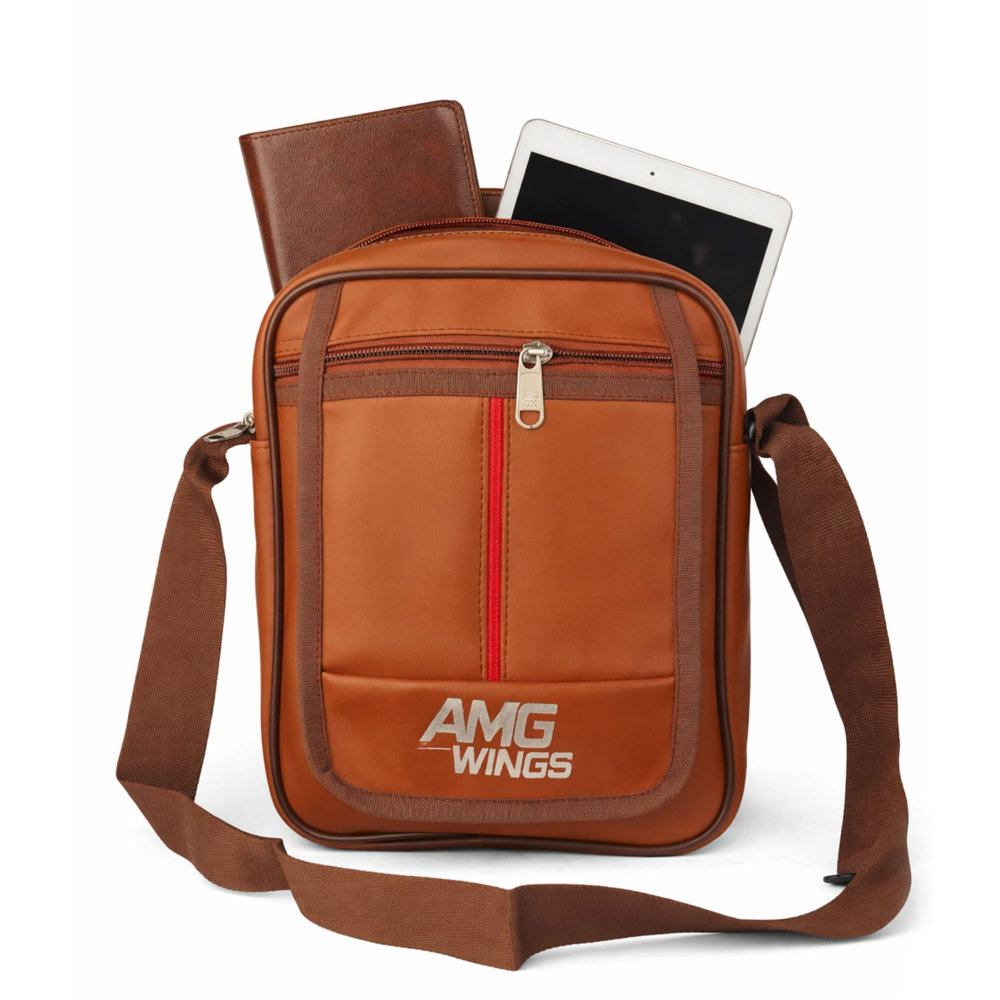 leather-sling-bag-men-women-tan Leather Sling Bag for Men & Women | Stylish Crossbody Leather Side Bag - Image 1